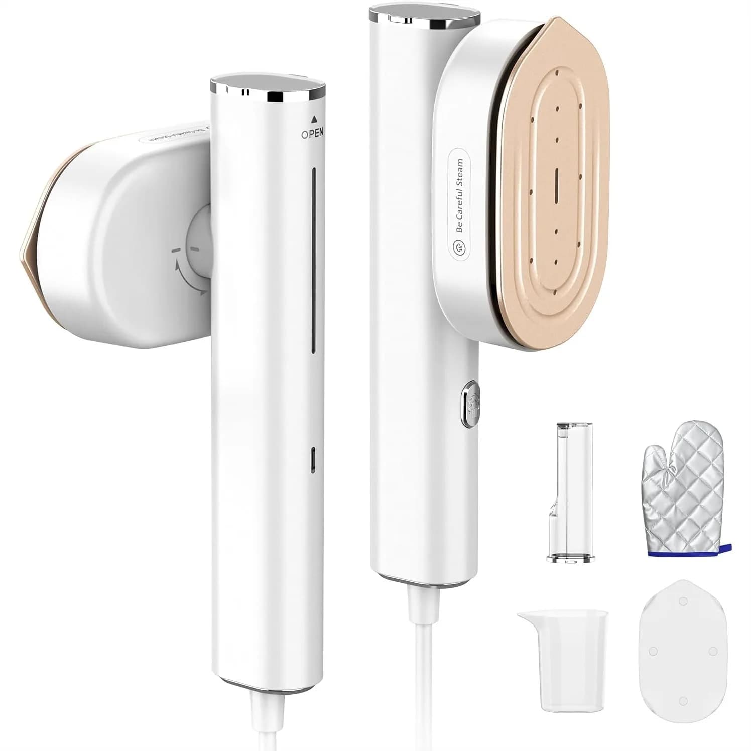 Vaporizzatore per Vestiti, Stiratore a Vapore Portatile 2-in-1, 1200W Riscaldamento Rapido, Rimuovi Pieghe per Viaggi e Casa, 110-120V