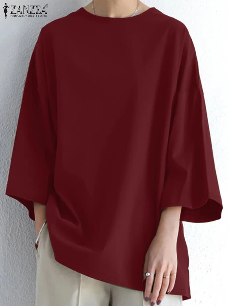 2025 ZANZEA Camicette autunnali Donne alla moda Magliette larghe a maniche lunghe Camicia da lavoro OL femminile Tunica oversize Camicie casual in maglia solida