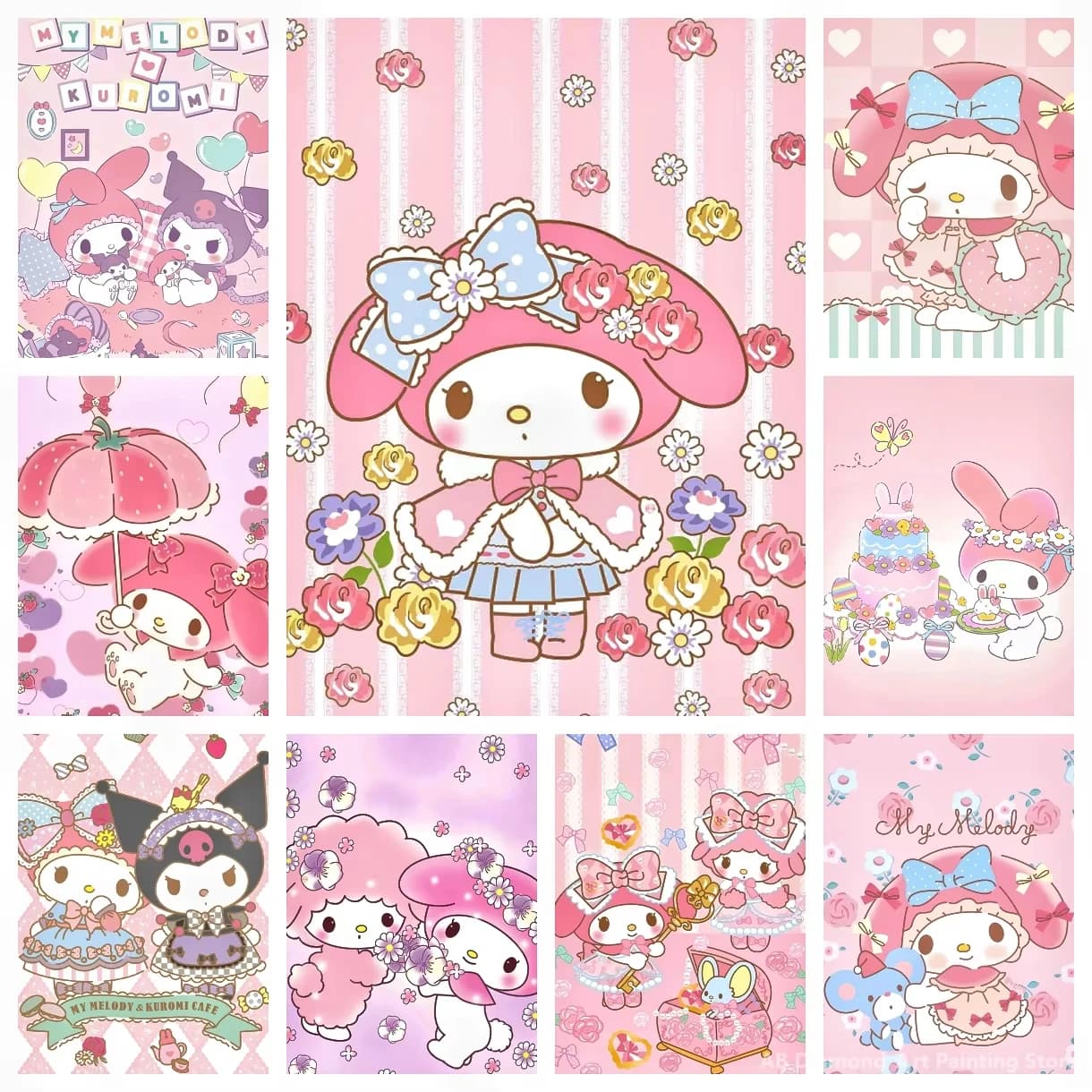 My Melody Sanrio Diamond Painting Cute Handmade Art Gift Cartoon Diamond Embroidery Cross Stitch Home Decoration