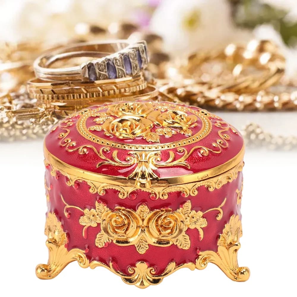 Jewelry Boxes Flower Vintage Jewelry Box Gold Zinc Alloy Round Jewelry Box Round Metal Trinket Box For Ring Earring Necklace