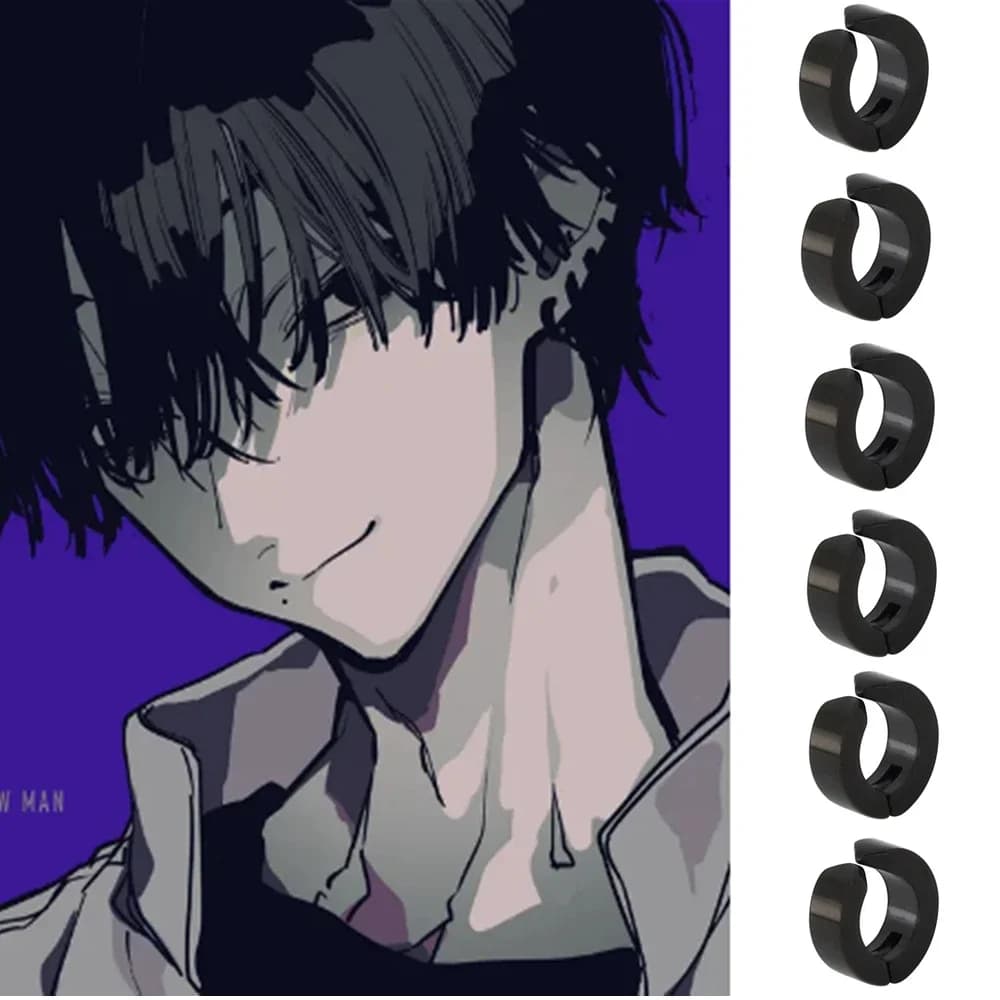 Anime Chainsaw Man Yoshida Hirofumi Cosplay Orecchini a clip per orecchio Donna Uomo Punk Nero No Forato Cerchio per orecchio falso Nuovi gioielli pop