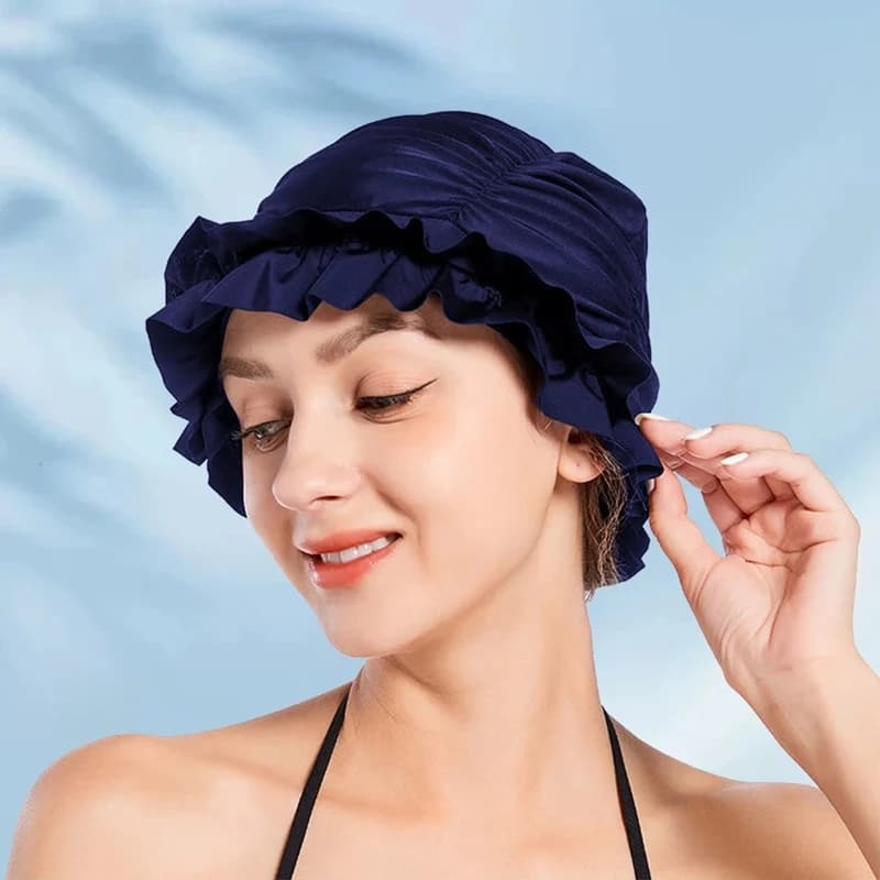 Cuffia da Nuoto Donna Plissettata Elastica Comoda Protezione Orecchie Mantiene l'Acconciatura Intatta per Capelli Lunghi e Corti - Articolo Nuovo di Tendenza