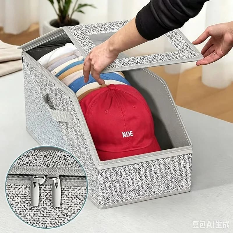 Stackable Hat Storage Organizer with Zipper, Large Capacity Dustproof Baseball Cap Storage Box for Closet