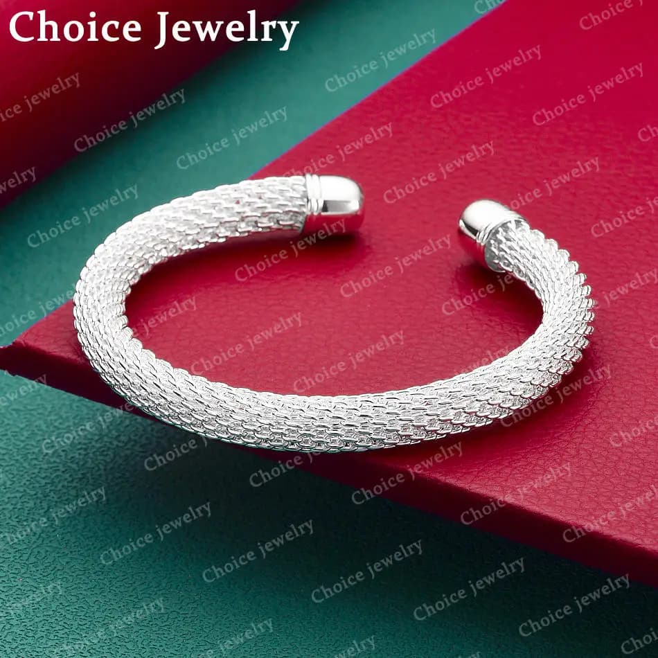 Bracciale aperto intrecciato in argento sterling 925 per uomo e donna, gioielli alla moda, classico, semplice, regalo di compleanno per feste