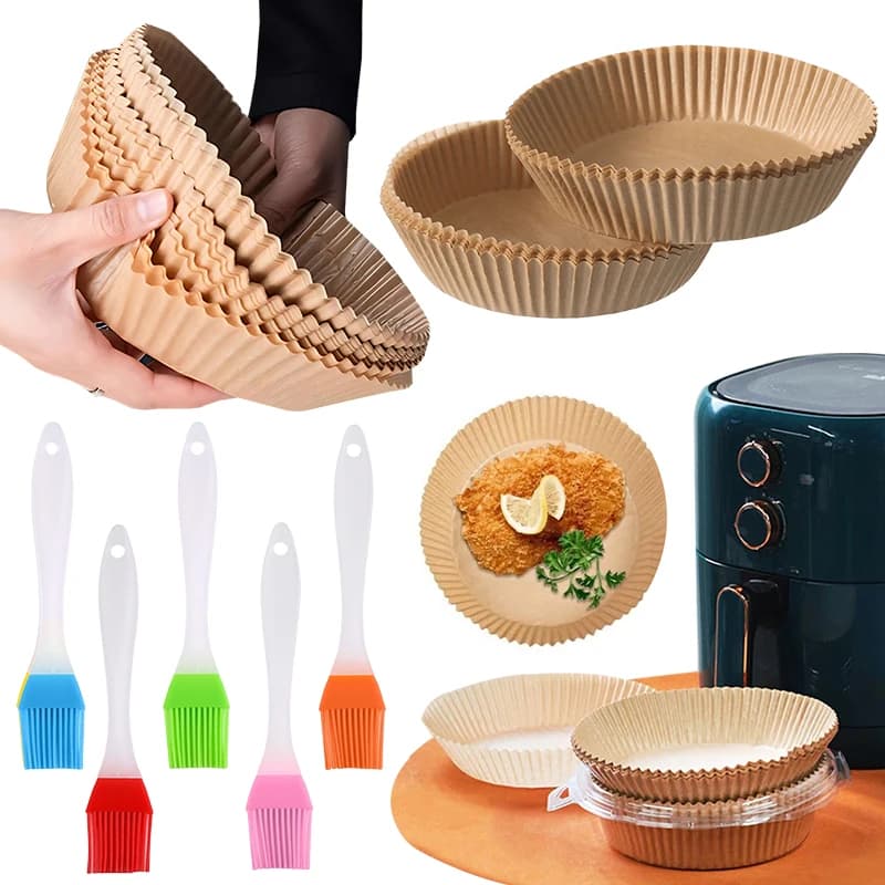 50/100PCS Air Fryer Paper Plate with Random Color Oil Brush 16cm/18cm Disposable Special Paper Plate Pad Kitchen Gadgets Set ZYF