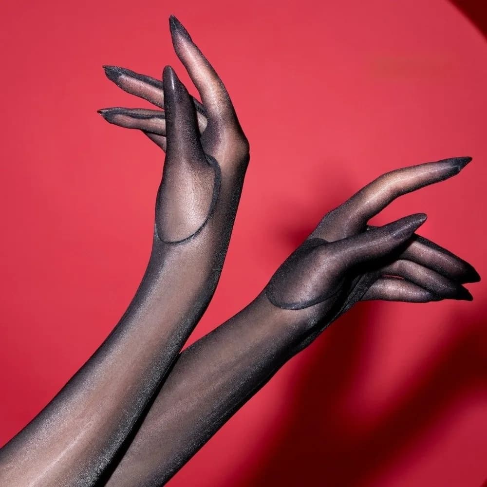 Breathable Polka Dot Five Finger Gloves Ultra-thin Oil Shiny Sheer Gloves Smooth Sheer Material Sun Protection Gloves Women