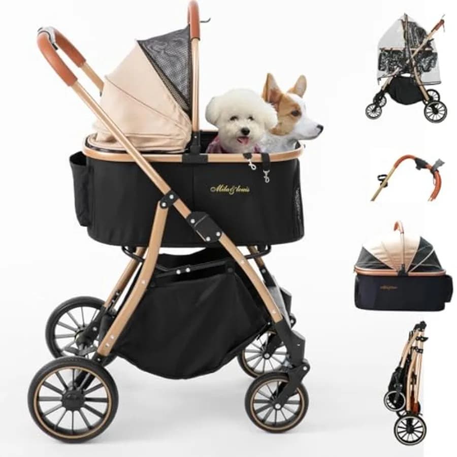 Passeggino per cani per uso esterno, ruote in PU resistenti all'usura, nero, culla grande da 24 pollici con telaio in alluminio rimovibile, portabicchieri
