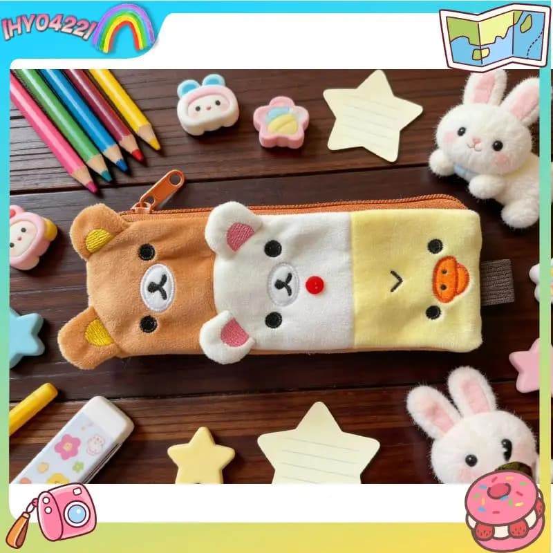 Astuccio in peluche con simpatici animali dei cartoni animati, grande capacità, portatile, creativo, per riporre articoli di cancelleria, stile Rilakkuma, per studenti e bambini