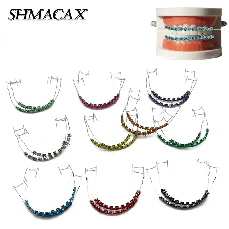 1 paio di staffe colorate, apparecchi ortodontici falsi dentali con gancio, decorazione temporanea per denti con cavi metallici, staffa per legatura