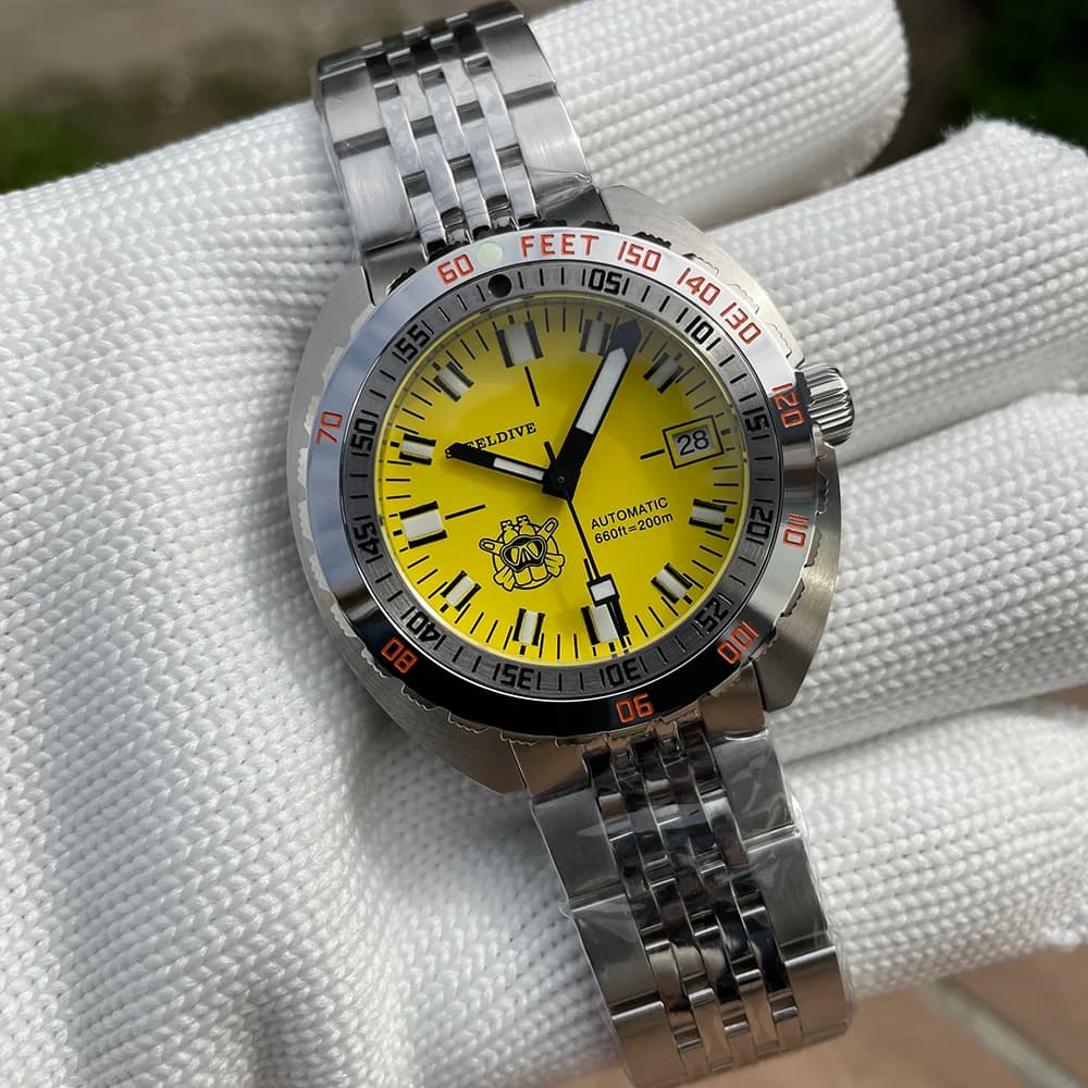 SD1967 Bracelet with Braised Clasp Steel Bezel 43mm Sapphire Glass Steeldive 20ATM Water Resistant NH35 Men's Automatic Underwater Watch