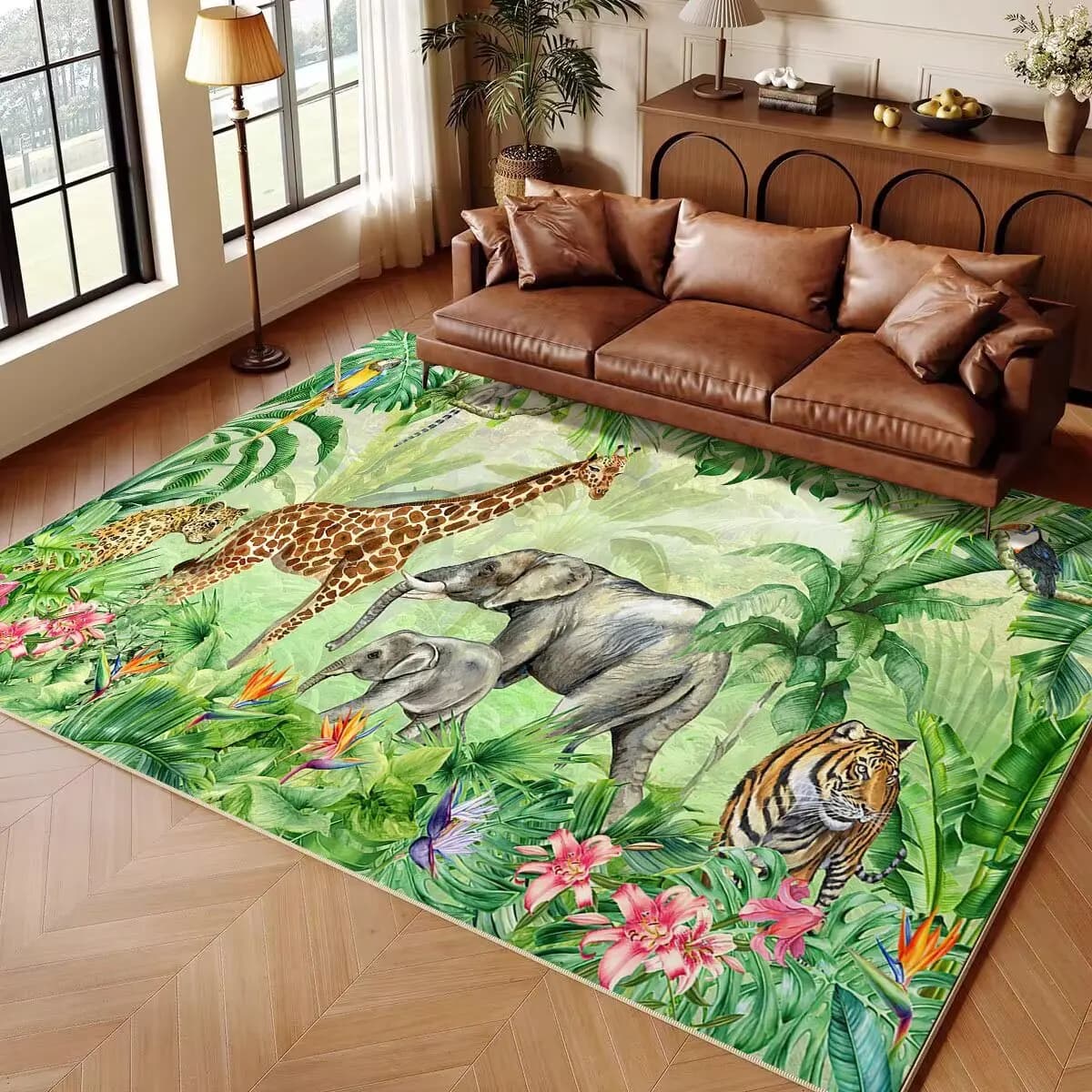 Jungle Animal Cartoon Carpet Rug for Home Living Room Bedroom Sofa Doormat Decor Play Area Rug Nordic Non-slip Floor Mat Soft