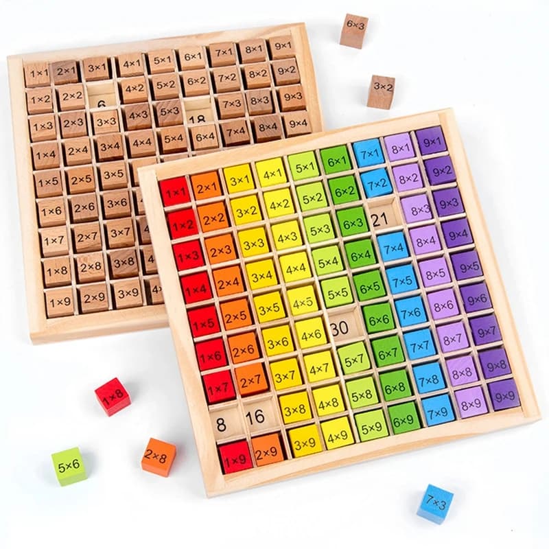 Gioco da tavolo di moltiplicazione in legno, 81 blocchi di cubi Vassoio da tavolo Montessori 9 * 9 volte con risposte Giocattoli per l'apprendimento in età prescolare Regalo