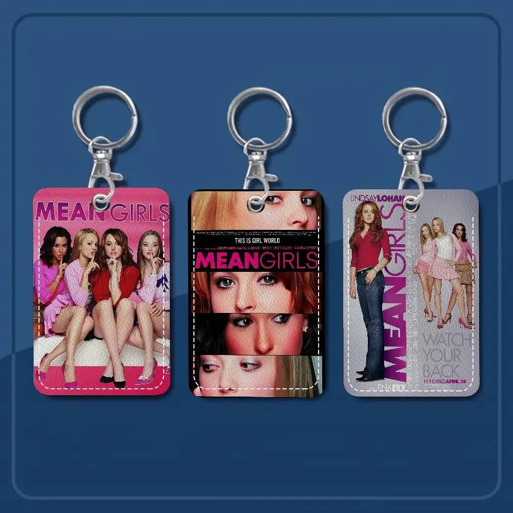 Leather Card Holder with Film Mean Girls Keychain, Access Card Case and Badge ID Door