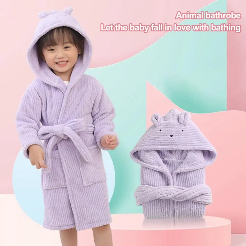 Children's hooded bathrobe pocket with belt thick water soft absorbent guys Toddlers Robe flannel pajama Sleepwear Homewear