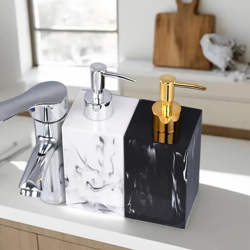 1 dispenser di sapone in finto marmo in resina, gel doccia e bottiglia di disinfettante per le mani, bottiglia di sapone riutilizzabile per il bagno