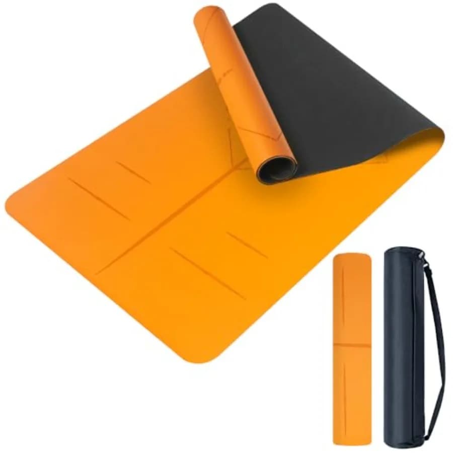 Tappetino Yoga in Gomma Naturale - Antiscivolo e Atossico - Spessore 5mm per Hot Yoga/Pilates - Extra Large 26.8'' con Guida per l'Allineamento