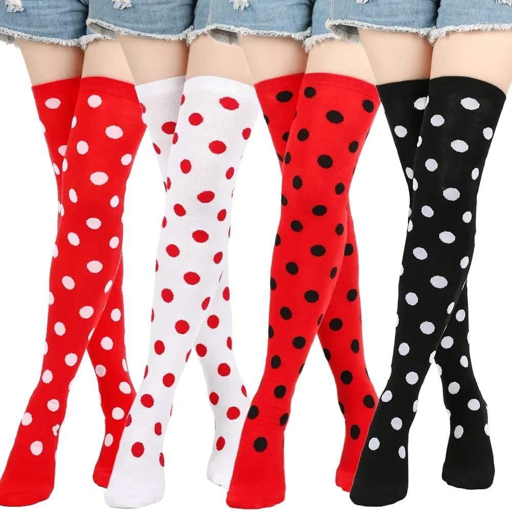 Calze autoreggenti alte da donna a righe Dot Ladies Girls Nero Bianco Rosa Calze lunghe sopra il ginocchio Cosplay Lolita Harajuku Y2k
