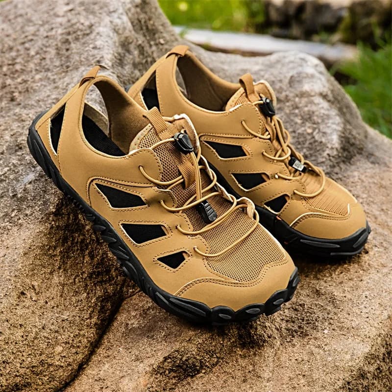 Men's Summer Barefoot Sandals New Mens Casual Minimalist Shoes Breathable Leather Wide-Toe Sandals Outdoor Soft Wide-Toe Shoes