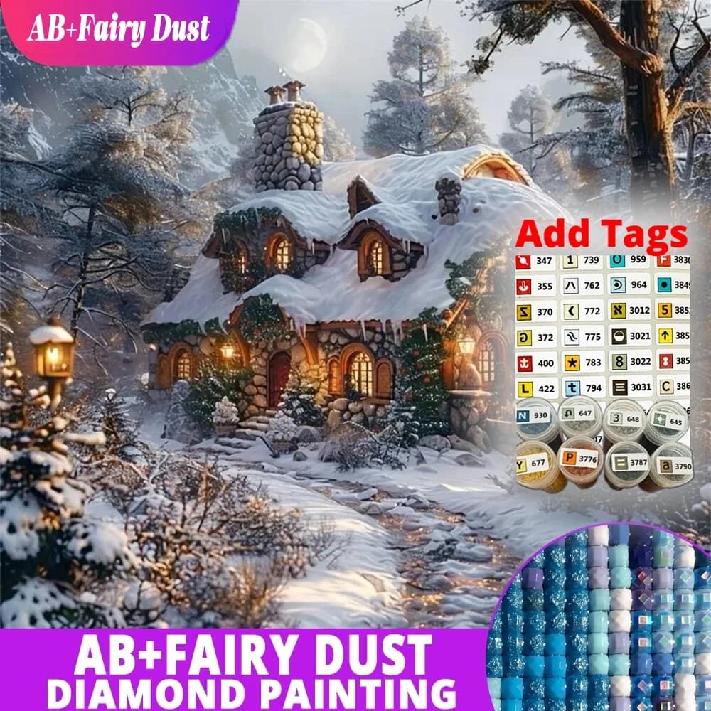 Fairy Dust AB 5D DIY Diamond Embroidery House Mosaic Winter Landscape Full Round Diamond Painting Winter Holiday Gifts