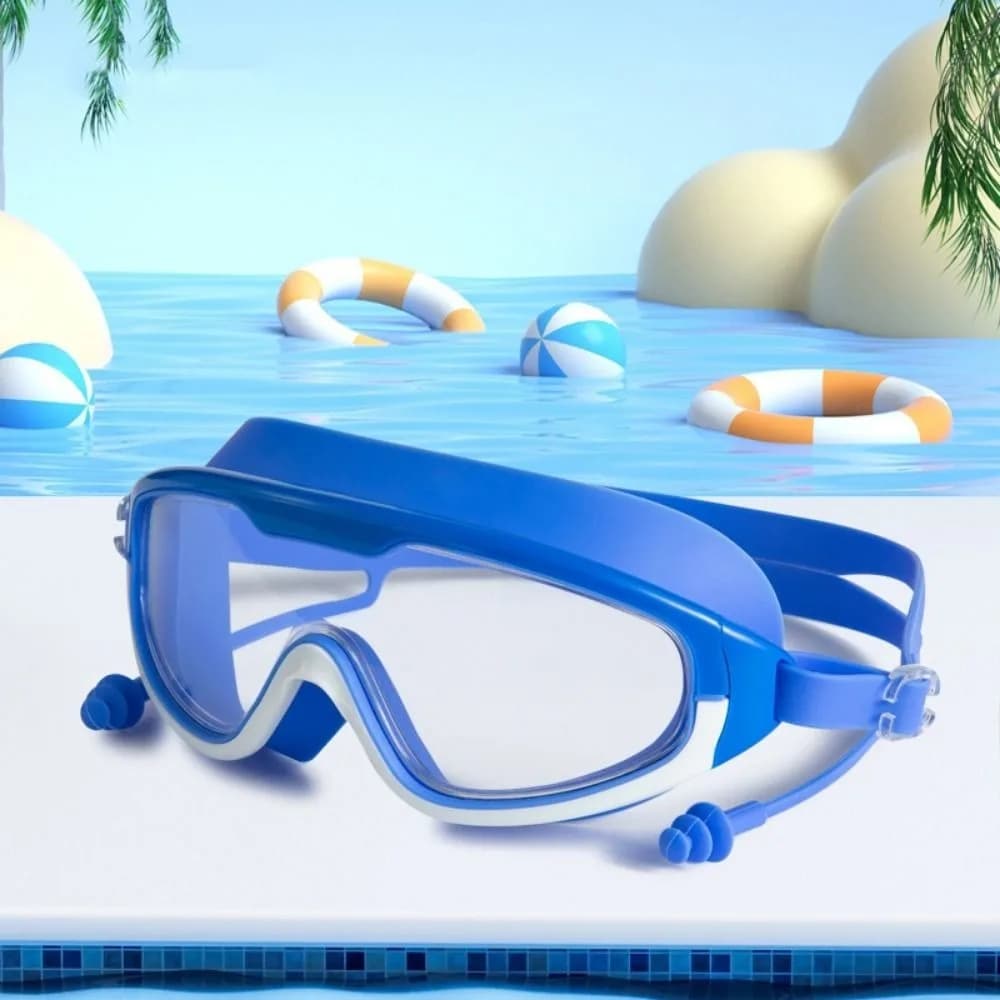 Diving Big Frame Swimming Goggles Anti Fog with Earplugs Swim Glasses Adjustable Ultralight Diving Eyewear Swimming Beginner