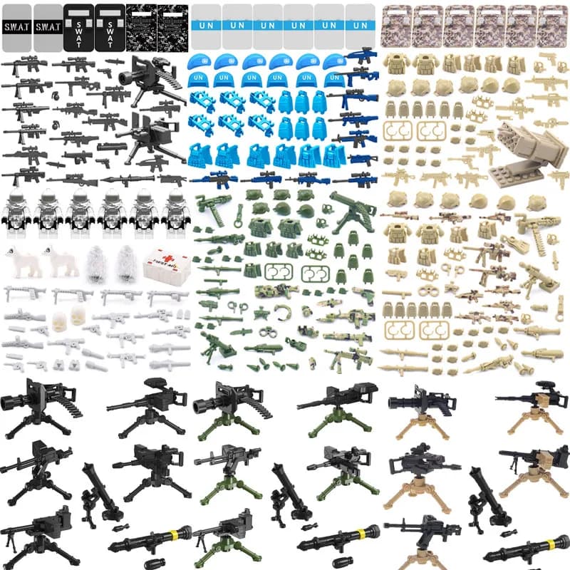 MOC Armi Militari Building Blocks Soldato Figure Casco Gilet Scudo Gatling Mitragliatrici Pesanti Mattoni Accessori Giocattoli DF006