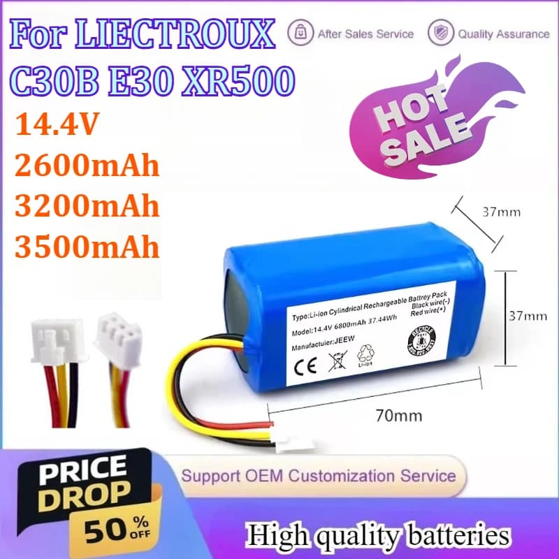 14.4V 4S1P 18650 2600mAh/3200mAh/3500mAh Li ion Battery for LIECTROUX C30B E30 XR500 Robot Vacuum Cleaner Cleaning Tool Parts