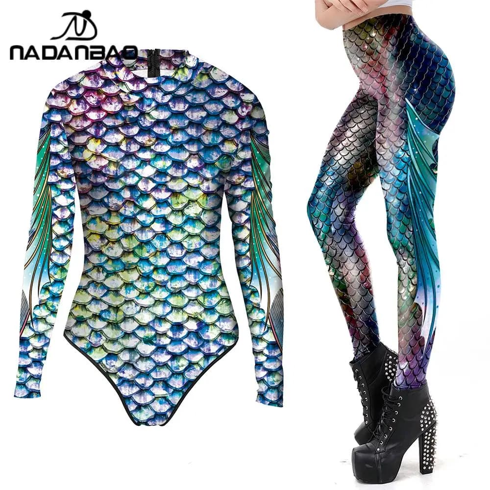 Nadanbao 2 pezzi/set costumi da bagno per donna estate sirena squame di pesce modello costume da bagno leggings beach party pantaloni interi moda