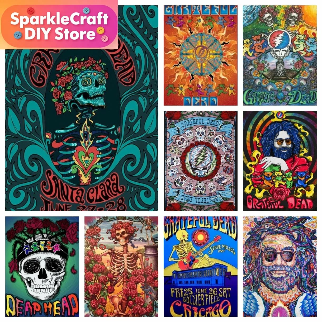 5D DIY Diamond Painting Grateful Dead Skull Rose Rock Band Art Cross Stitch Mosaic Hobby Home Decor Children's Gift Crafts