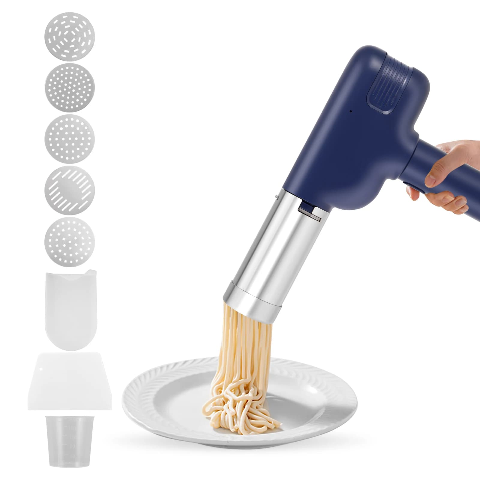 Macchina per pasta elettrica portatile portatile con 8 accessori Macchina per pasta ricaricabile per spaghetti/fettuccina realizzata