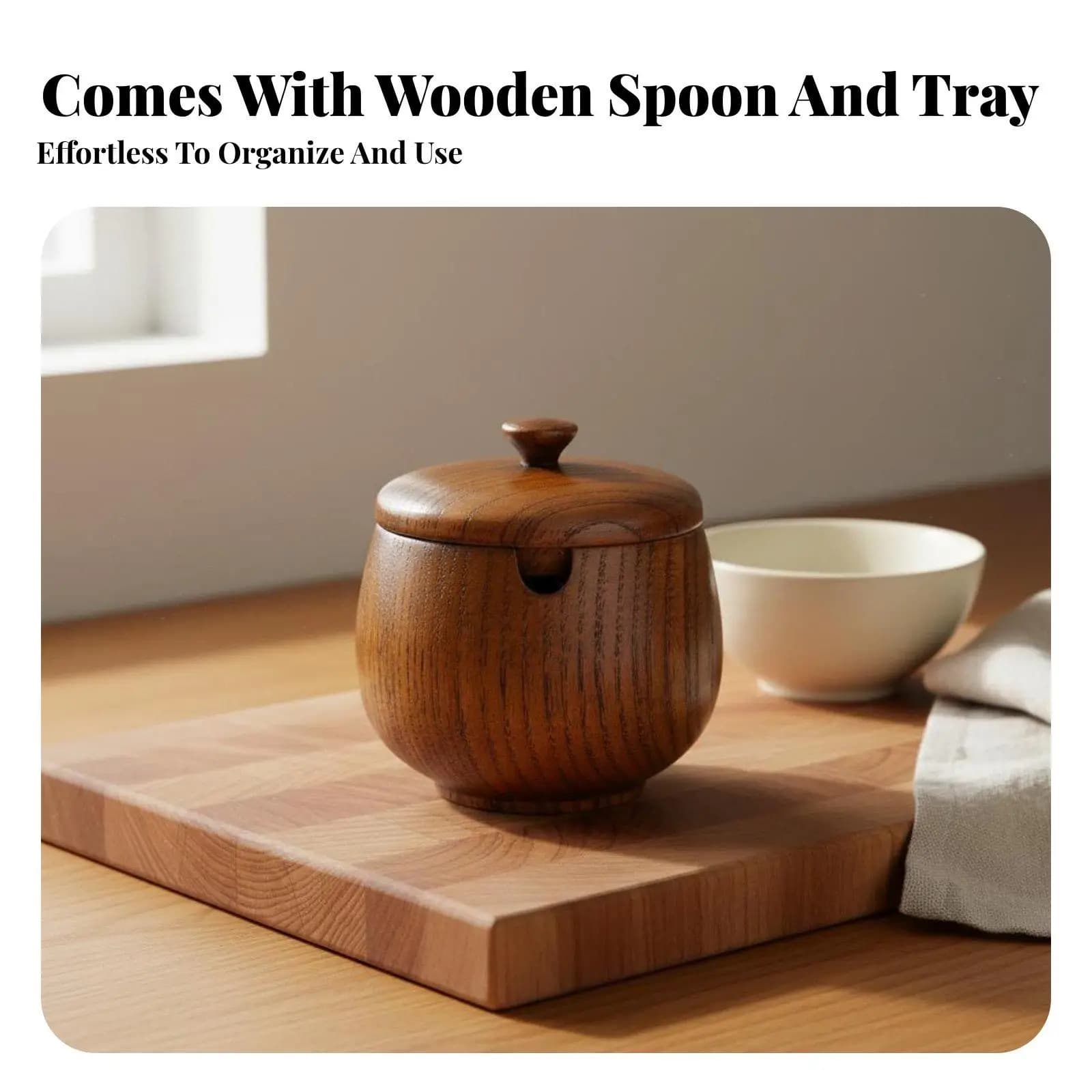 Japanese Wood Condiment Jar Kitchen Spice Organizer Seasoning Container Set for Home Pantry