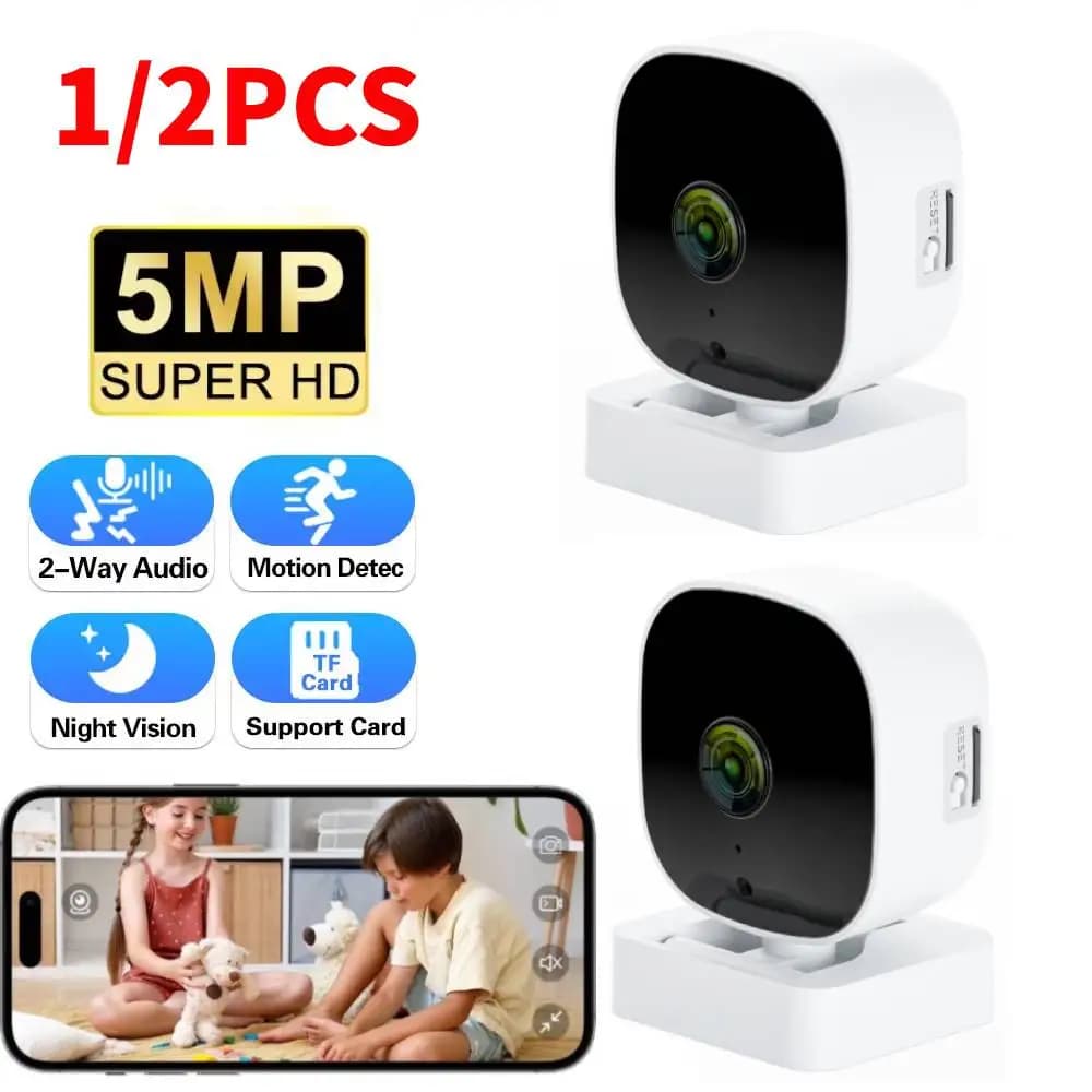 Telecamera di Sicurezza WiFi 5MP per Interni, Monitor per Bambini con Rilevamento Movimento, Visione Notturna IR, Videocamera IP per Sorveglianza
