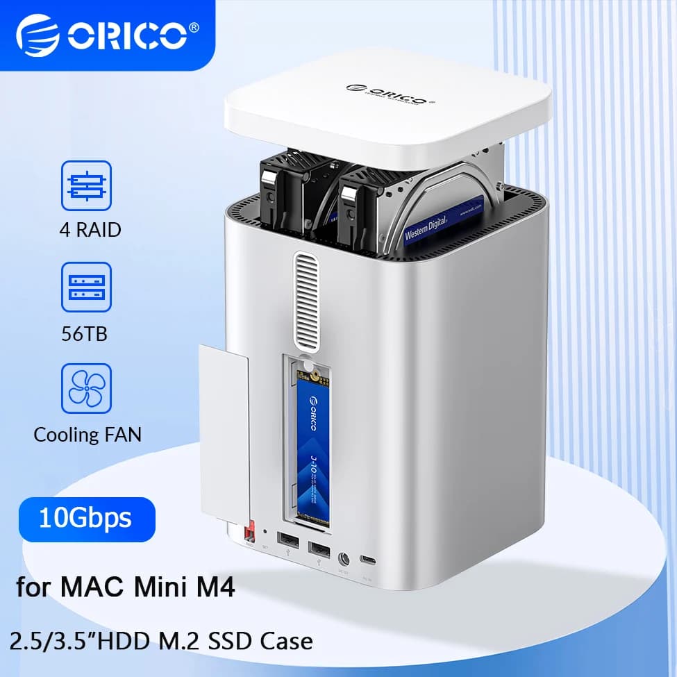 ORICO 2.5/3.5 "Custodia per HDD 10Gbps M2 NVMe SATA SSD Custodia Hub USB Docking Station RAID DAS Scatola di archiviazione per disco rigido per Mac Mini M4