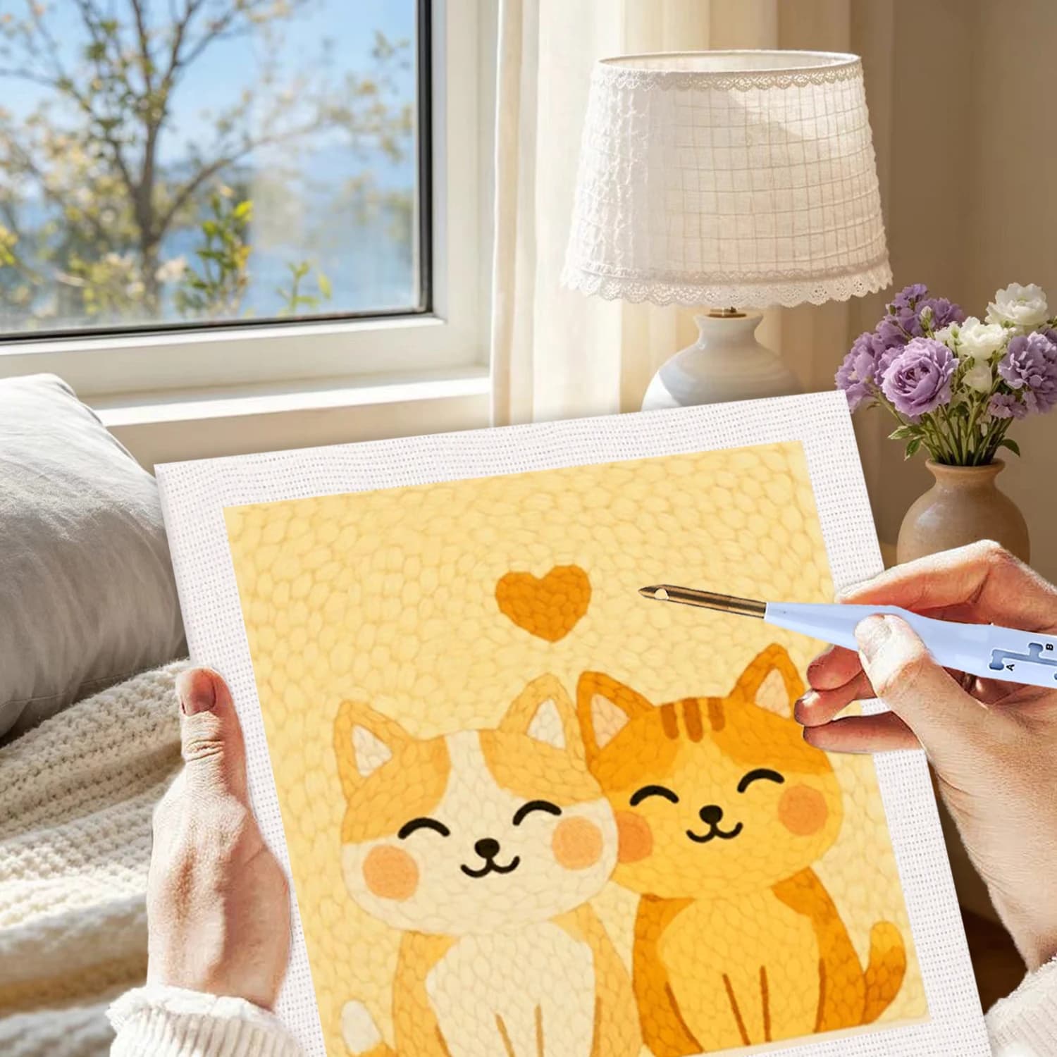 GATYZTORY 25x25cm Punch Needle Gift Cross Stitch Kits Puppy Starter Needle Point Kit Abstract Diy Making Kits