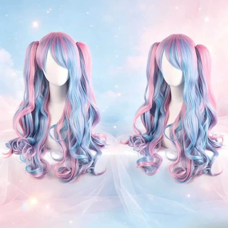 Cute Lolita Anime Cosplay Hair Accessory 2Pcs Long Curly Claw Clip Ponytail Wig, Heat Resistant Synthetic for Halloween Party