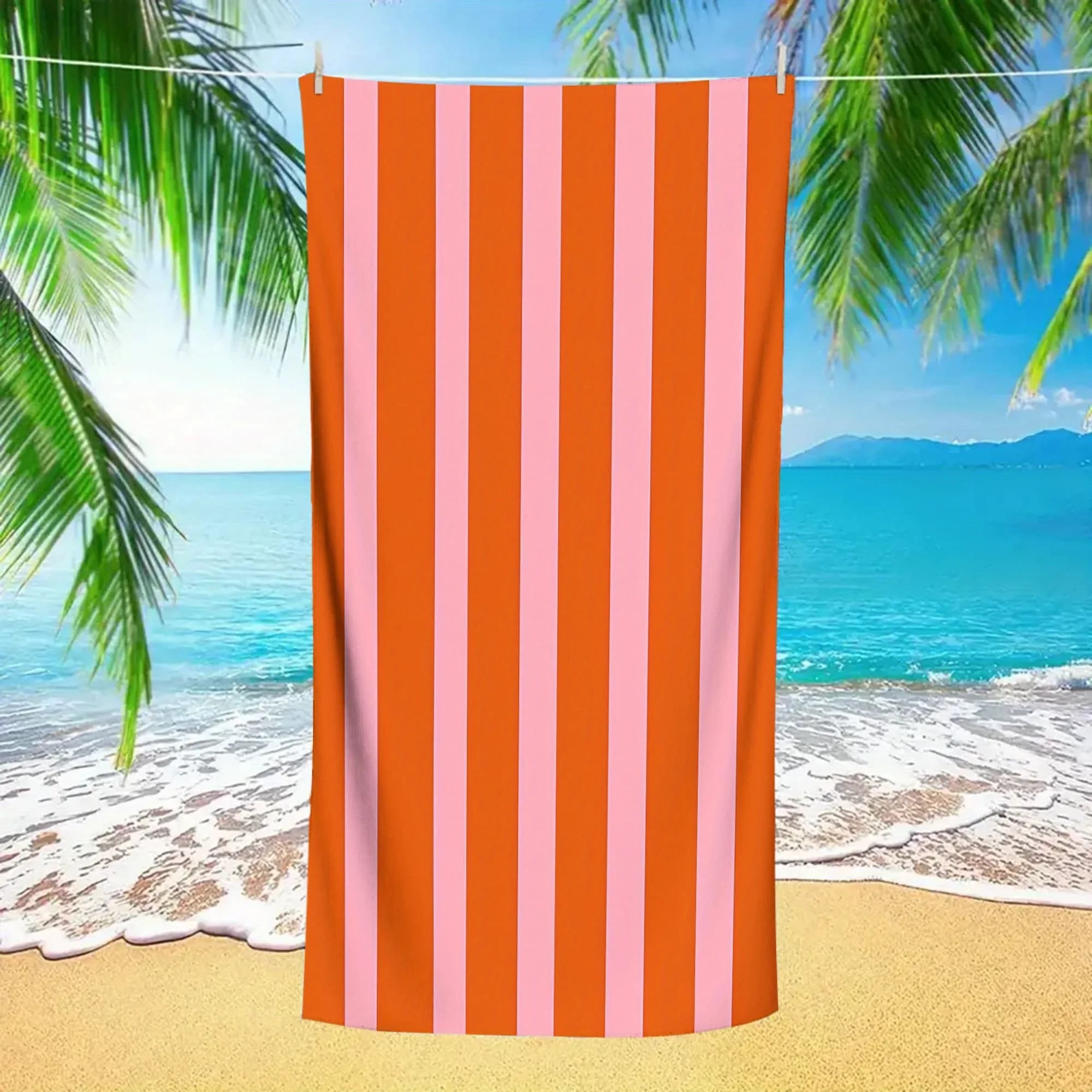 Asciugamano in Microfibra a Righe Rosa Pastello e Arancione Bruciato, Asciugatura Rapida per Viaggi, Spiaggia, Piscina, Campeggio