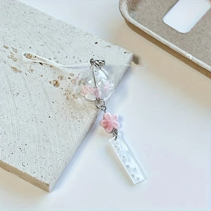 Handmade Beaded Cherry Blossom Phone Charm Wind Chime Design ABS Resin Floral Pendant Lightweight for Camera Bag Keychain