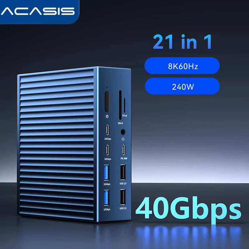 Acasis Docking Station Thunderbolt 4 21-in-1 da 40Gbps, 90W PD, 8K@60Hz, Lettore di Schede SD/TF 4.0 per Editing Video e Workstation Professionale