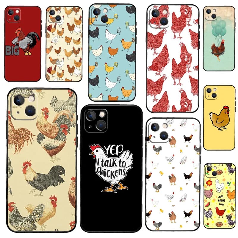 Cartoon Chicken Rooster Phone Case For iPhone 16 Pro 15 Pro 12 13 Mini 11 14 Pro Max XR 16 15 Plus 16e Cover Coque