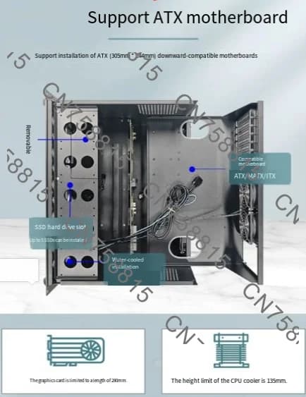 Slot per schede di altezza standard per schede madri ATX, supporto per 12 dischi per server NAS con rack di archiviazione e raffreddamento a liquido 360.