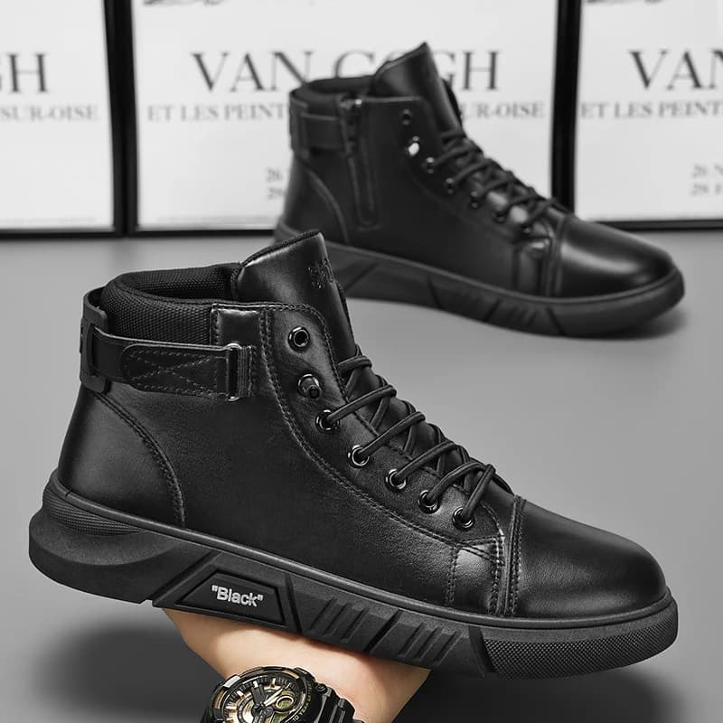 Stivali da Uomo in Pelle Casual con Plateau e Cerniera Stile Britannico Moda Autunno Inverno Comode Scarpe da Uomo alla Caviglia Botas De Hombre