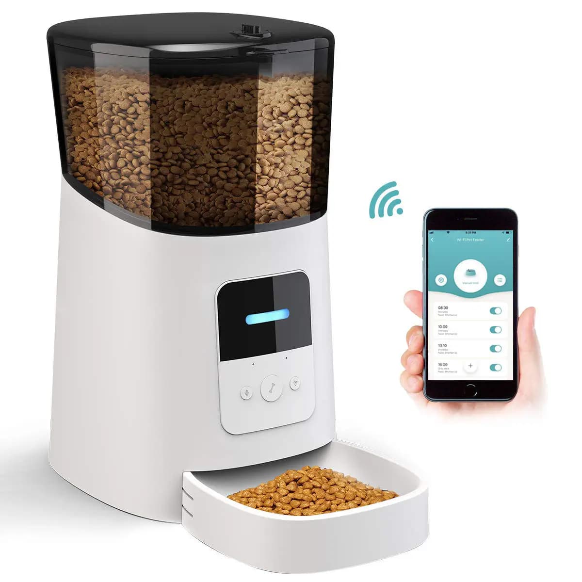 Alimentatore automatico intelligente per animali domestici Contenitore per alimenti per cani e gatti WiFi Alimentatore lento Ciotola per cani Forniture per animali domestici