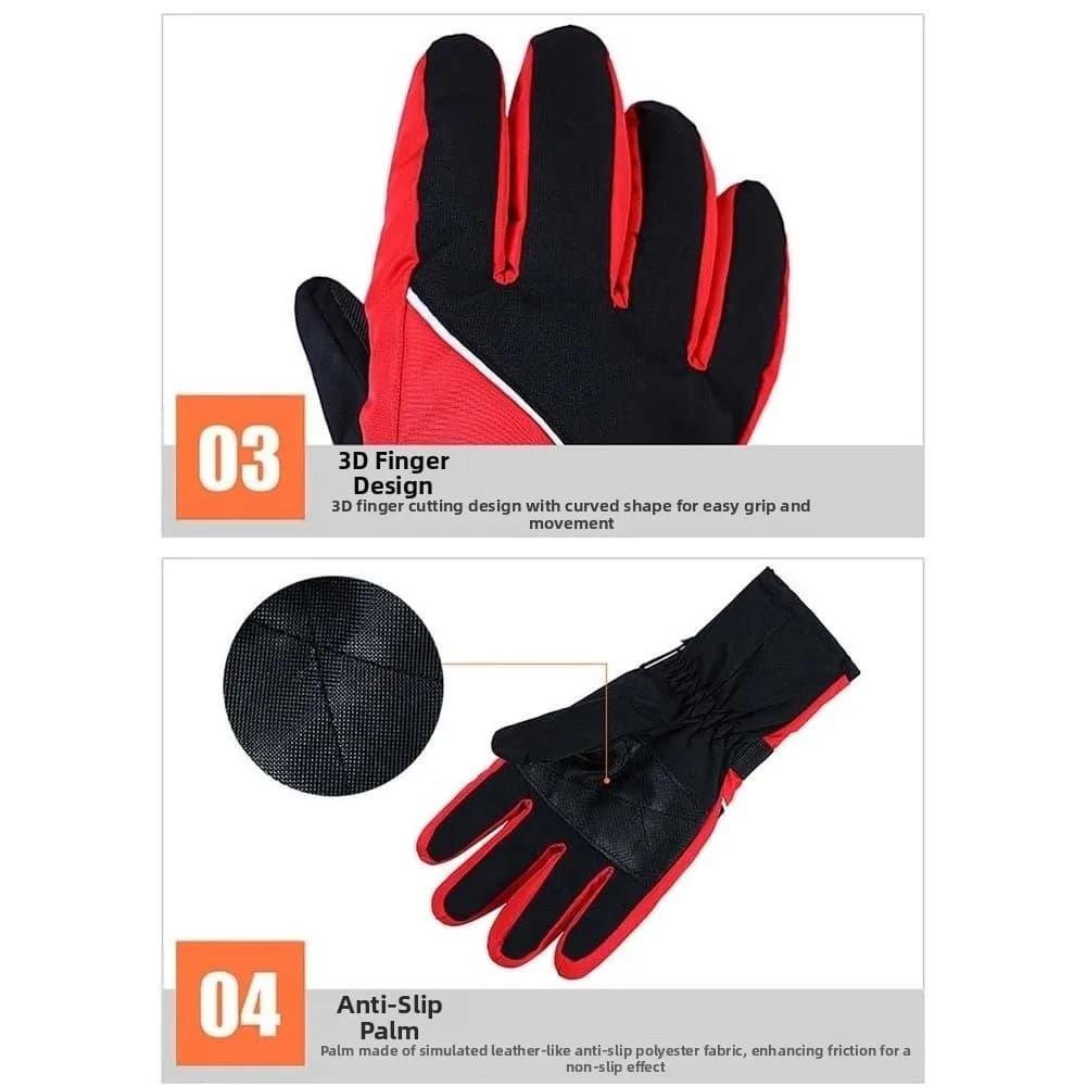 Guanti da sci in cotone PP anti-freddo, anti-schizzi, touch screen, unisex, antivento, con colori a contrasto, antiscivolo