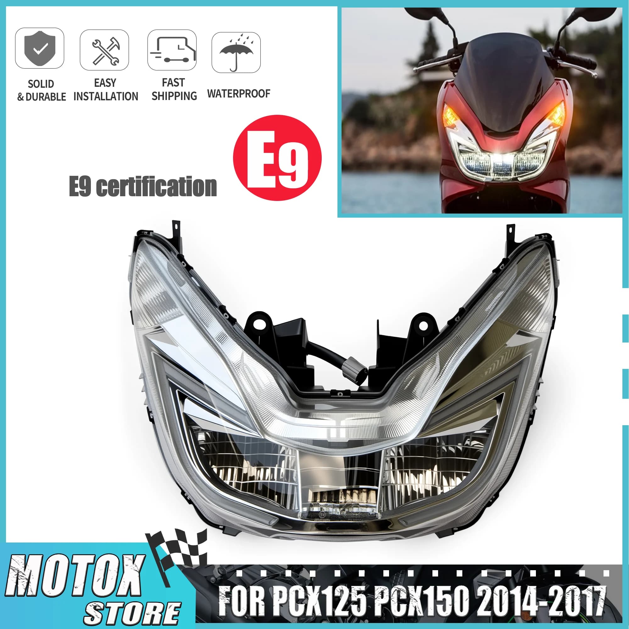 Faro LED per Moto Compatibile con Honda PCX125 PCX150 2014-2017, Fanale Anteriore per WW125 WW150 PCX 125 150 2015 2016