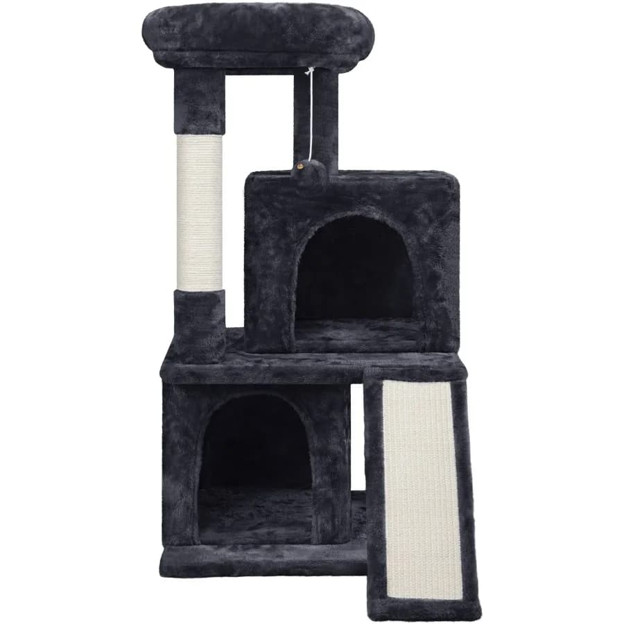 36" Cat Tree with Condos and Scratching Post Tower Black