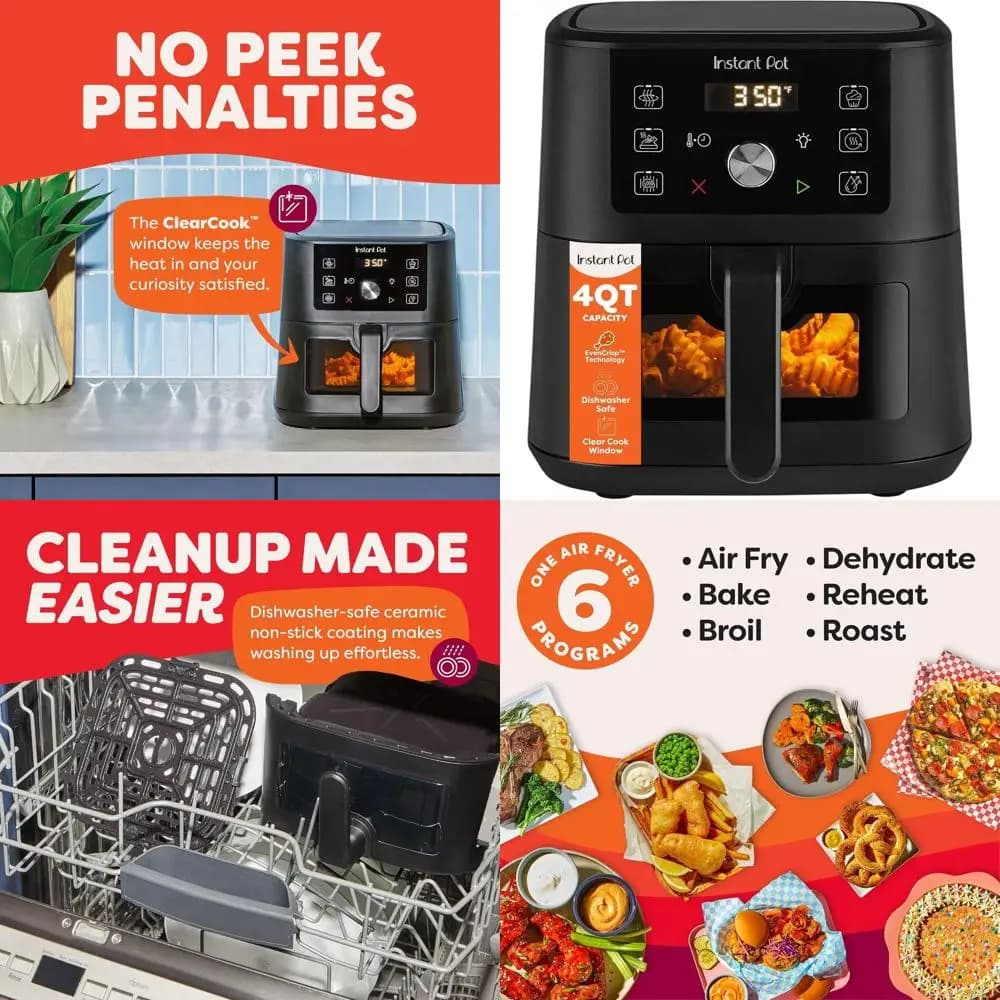 Friggitrice ad Aria 6-in-1 con Programmi Personalizzati: Friggere ad Aria, Grigliare, Arrostire, Disidratare, Cuocere, Riscaldare, 4 Quarti