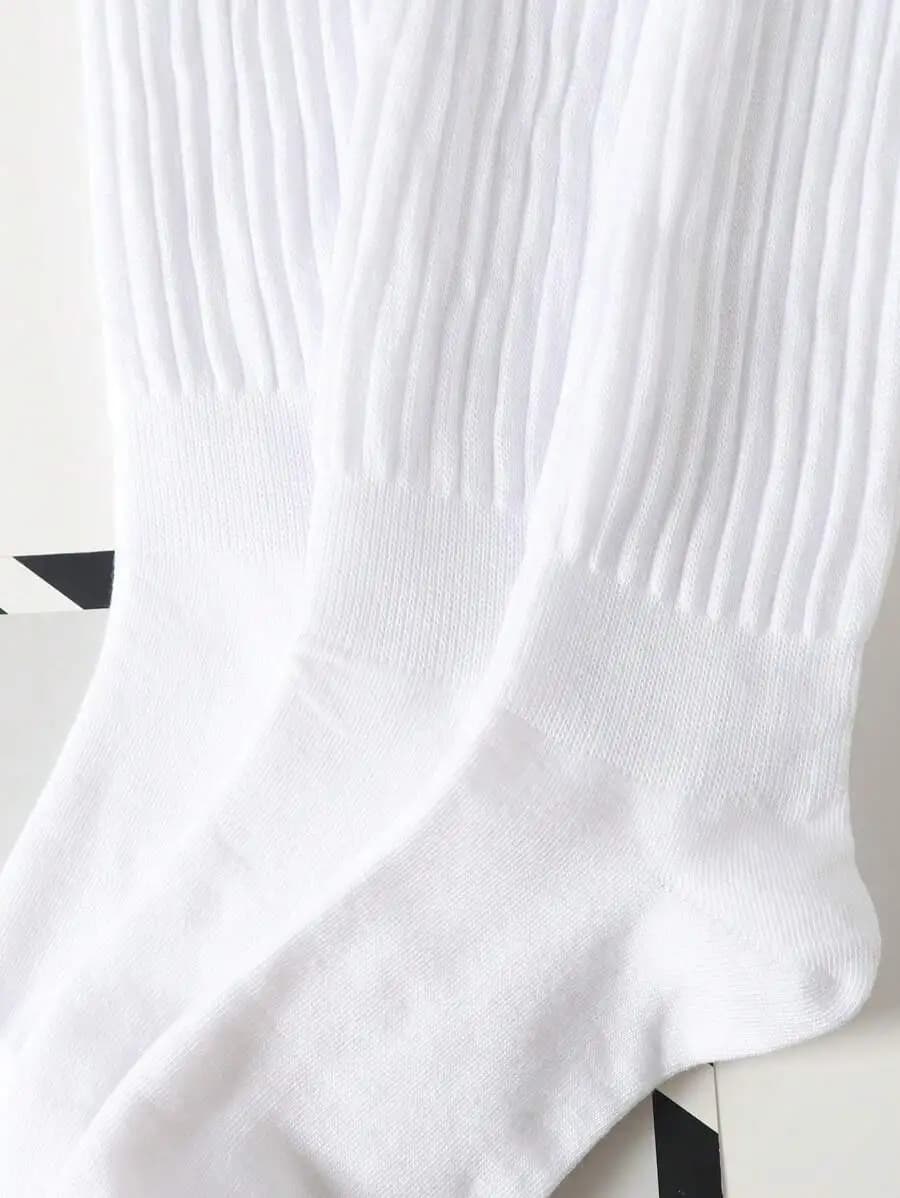 3 Pairs Mens Solid White Long Socks Breathable Comfortable Soft For Sports Casual Wear