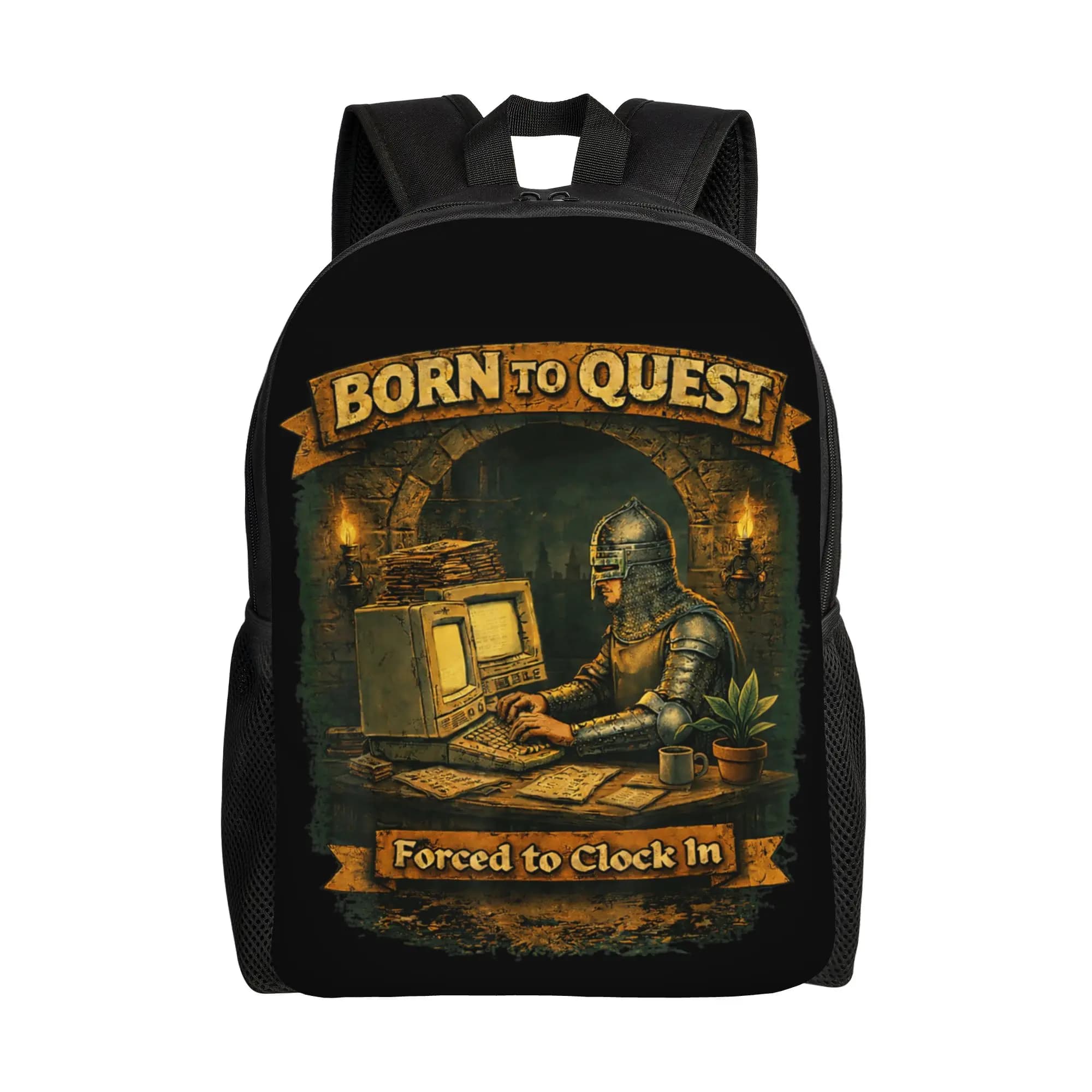 Born to Quest Forced to Clock in Teenage Backpack Borsa a tracolla leggera per scuola, viaggi, giochi, meme, per uomo e donna, borsa a tracolla per laptop