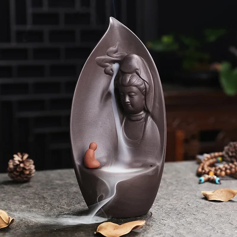 Avalokitesvara Argilla viola Buddismo Incenso Cascata Riflusso Porta incensiere Decorazioni per la casa
