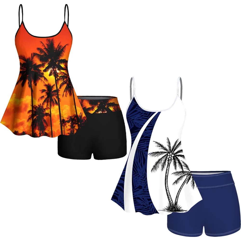 Swimwear Tankini Strong Size Two Pieces Fashion Woman Hawaii Boyleg Swimwear Adjustable Shoulder Swimwear L-6XL