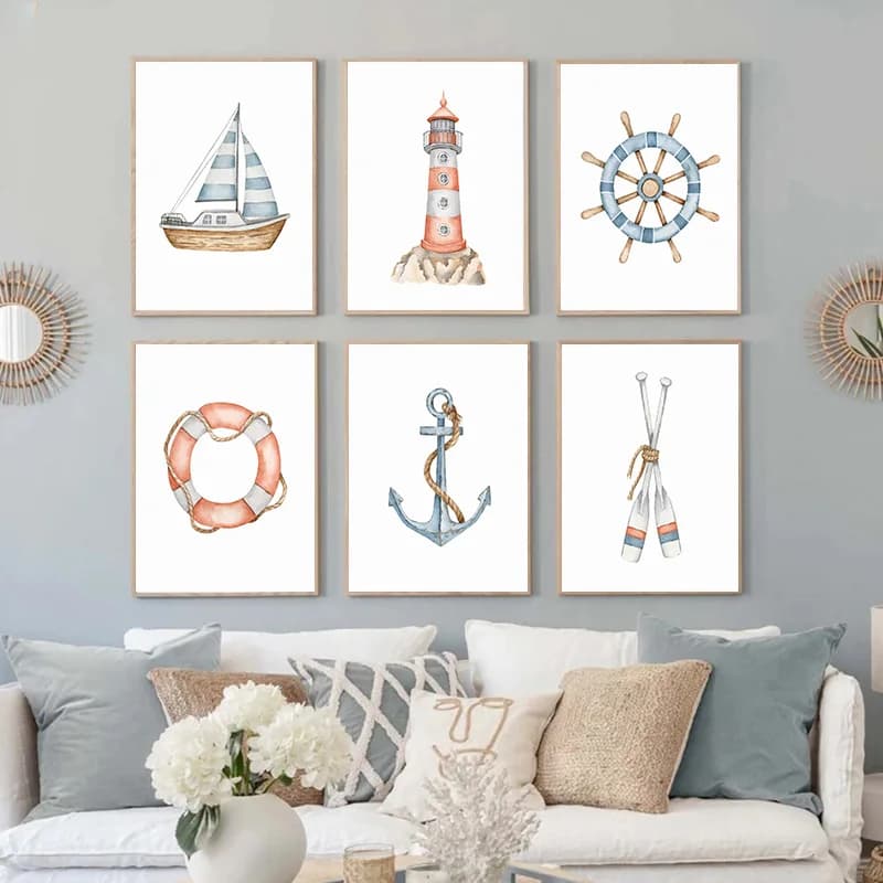 Anchor Fell Asleep Before The Boat Did – Sailboat Lighthouse Nautical Nordic Frameless Canvas for Kids Room Home Decor